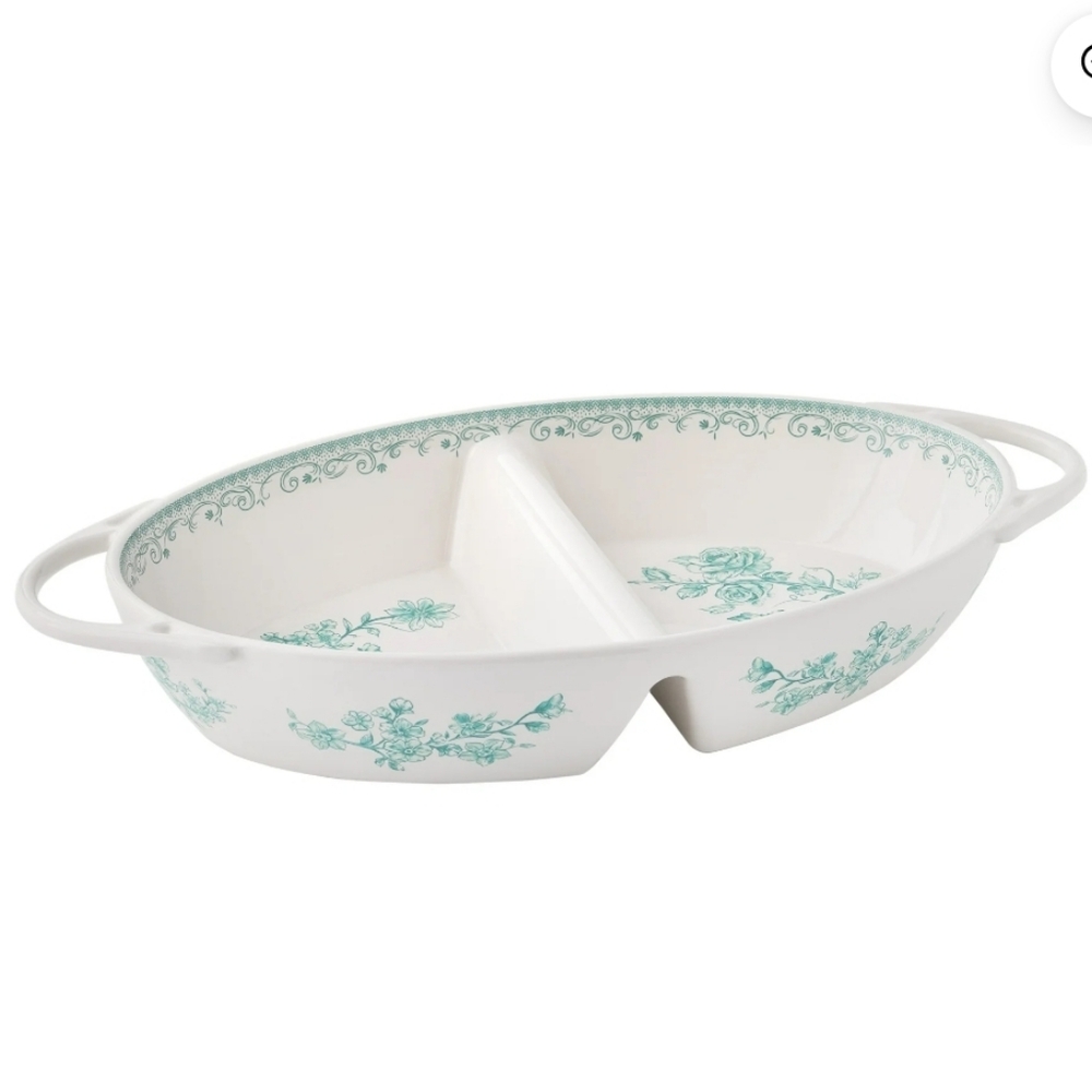 💕 2025 The Pioneer Woman Agatha Green Floral Divided Serving Dish
